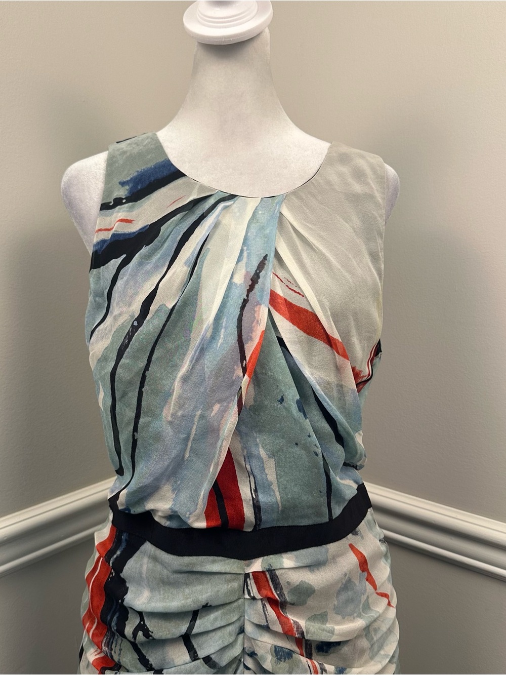 Diane Von Furstenberg Abstract Print Silk Ruched Dress in Multi Colors - Picture 2 of 5